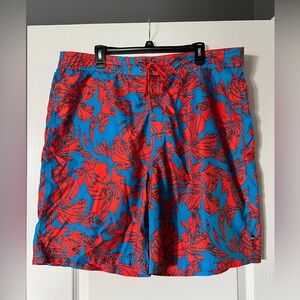 Men’s‎ Nautica Board Shorts / Swim trunks Blue w/ Red Floral Pattern Size 40W